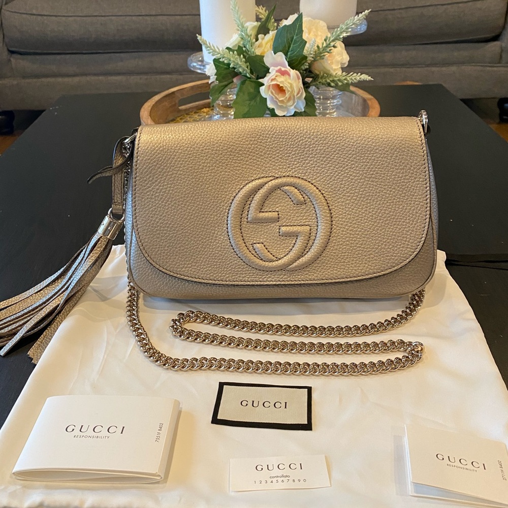 Authentic Gucci Soho Chain Leather Crossbody Bag
